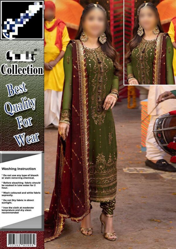 3 PCs Women's UnStitched Sequins Embroidered suit